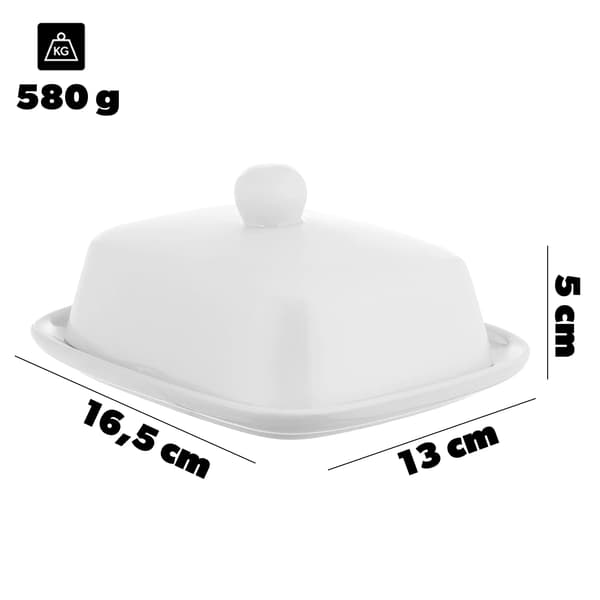 Smörskål, Porslinmaterial, Elegant Design,VIT