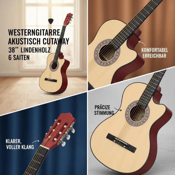 Akustisk Gitarr, Solid Basswood, Folkmusik Spelstil,Ljusbrun