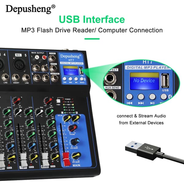 Lydmixer, 7-kanals, Bluetooth-forbindelse,sort