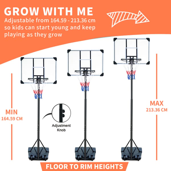 Basketballkurv, Højdejusterbar, Bærbart Design,Sort