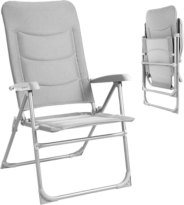 Campingstol, Hög ryggdesign, Justerbara positioner,1Pcs Ljusgrå