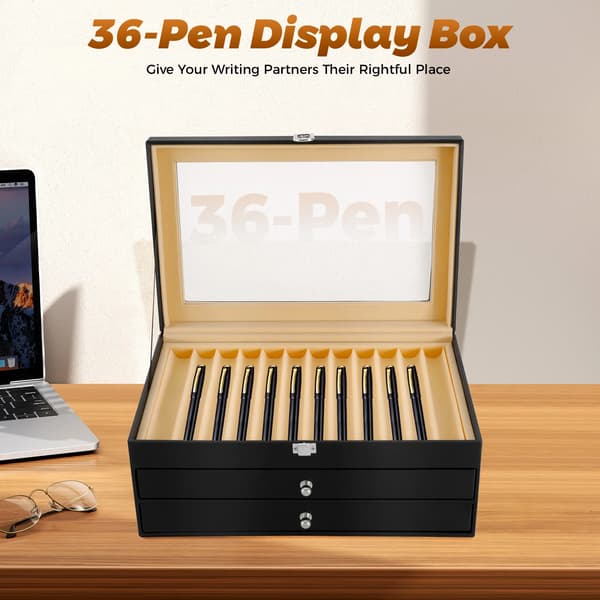 Pen Display Case, 36 Slots, Luksusdesign,sort