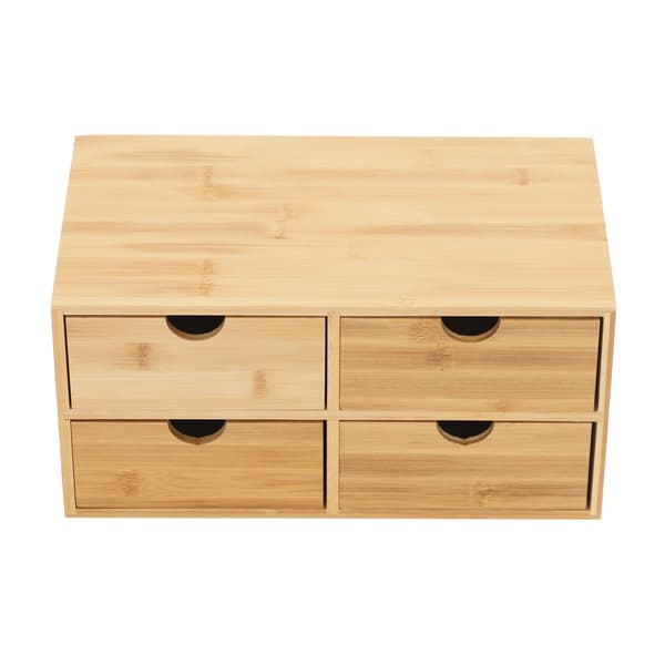 Skrivebordsorganisator, Bambusmateriale, 4 Skuffer, Dimensioner 33 x 19 x 16 cm, Bordmontering, Ingen Samling Nødvendig