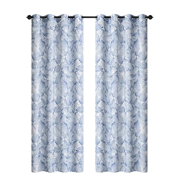 Gardin, Tropisk Bladprint, Gennemsigtig Design,Blå, 2 Stykker