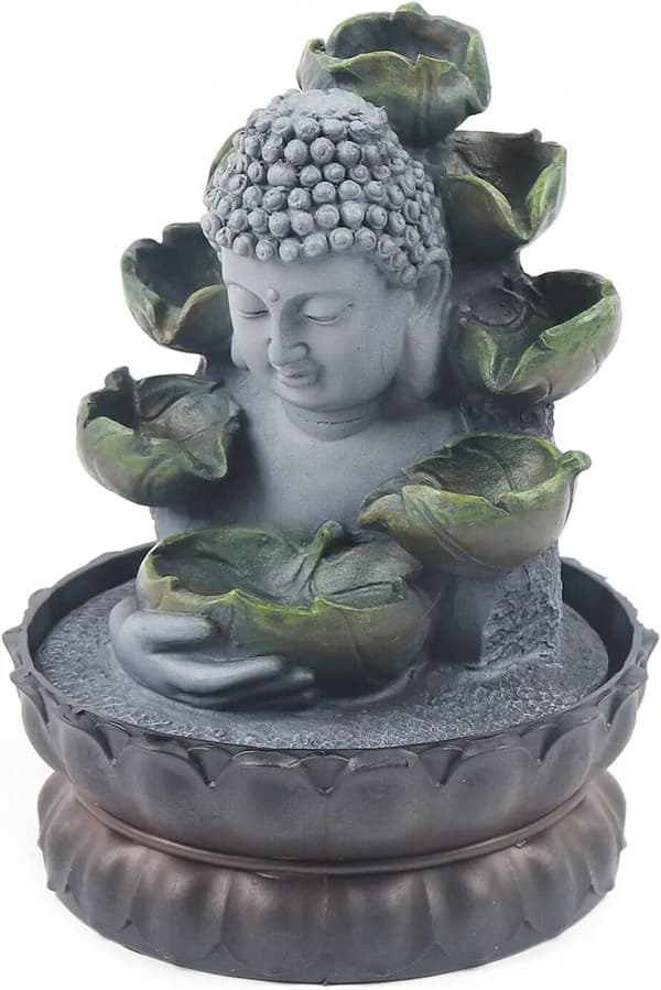 Indendørs Vandfald, Buddha Harpiks Design, LED Lyskilde,MULTI