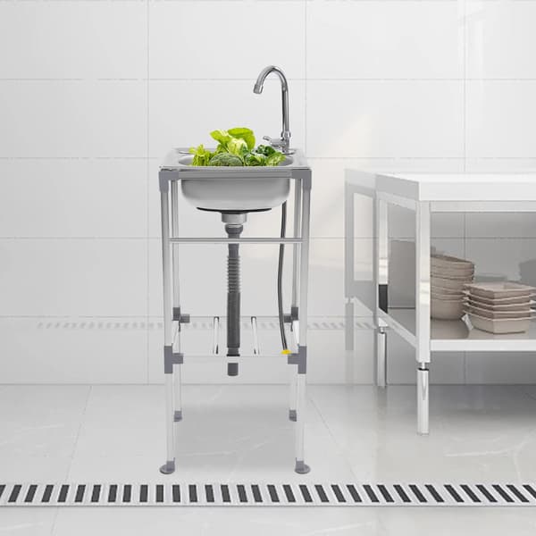 Fristående handfat, rostfritt stål, 360° roterbar kran,Silver