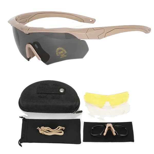 Militära taktiska goggles, polariserade linser, stötresistenta,Khaki-PC lins