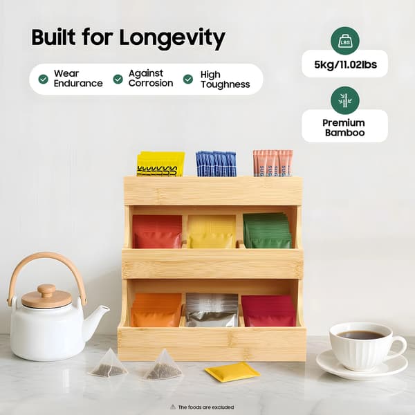 Teabag Organizer, 9 Rum, 3 Lag, Trapezformet, Bambusmateriale, 5 kg Belastning