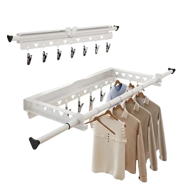 Klädtorkställning, Väggmonterad, Fällbar Design,L, VIT-a