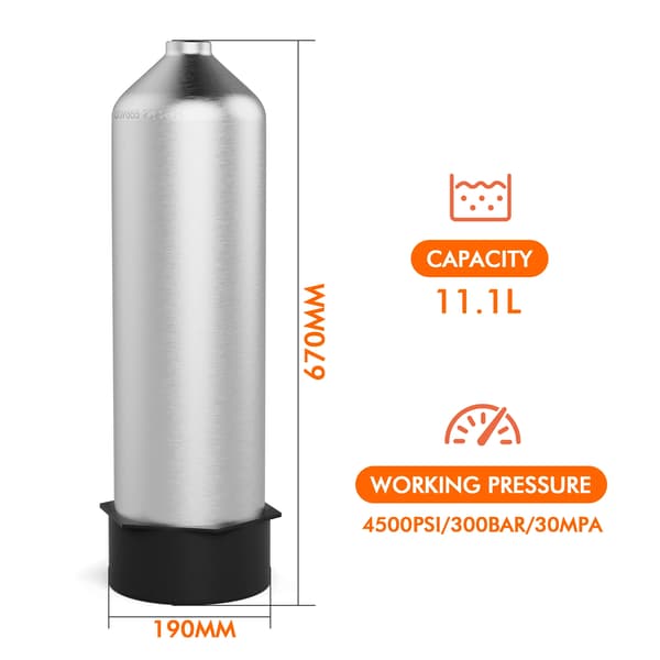 Scubadykning Luftflaska, Högtryck, Lättviktsaluminium,11.1L, 11..1L