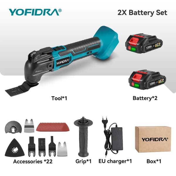 Oscillerande Multiverktyg, 6 Hastighetskontroll, Hög Effektprestanda,2x1.5Ah Batteri Set