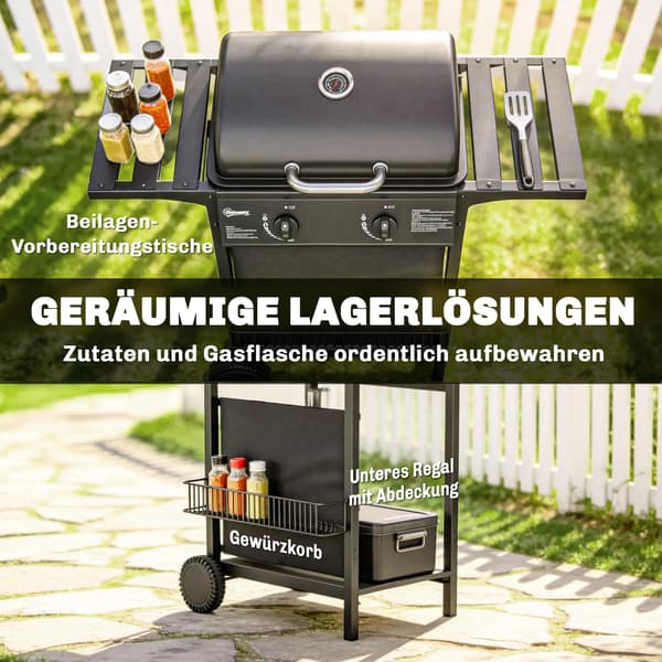 Gasgrill, To-Burner Design, Nem Mobilitet,sort