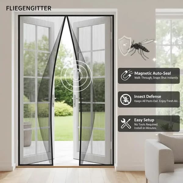 Fluedør Gardin, Magnetisk Design, Året Rundt Brug,Sort