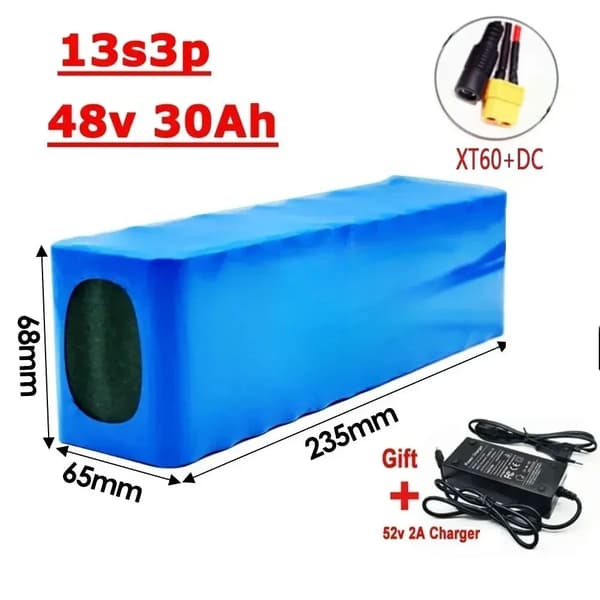 Litiumjonbatteri, 48V kapacitet, snabbladdning, XT60-DC-laddare