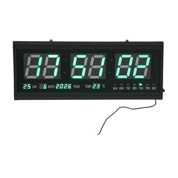 Väggklocka, Digital Display, Tyst Drift,Gröna siffror