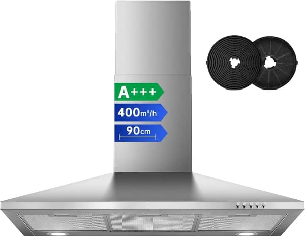 Emhætte, Maksimal Luftstrøm 400 m³/h, 3-Trins Kontrol,Sølv, EU-a