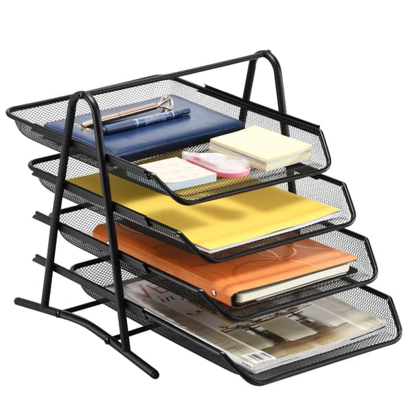 Brevbakkeorganisator, 4-lags design, udtrækkelige bakker,sort