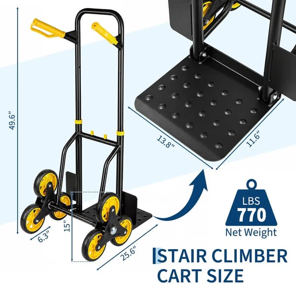 Trappeklatrende håndvogn, tungt stål, foldbart design,Sort