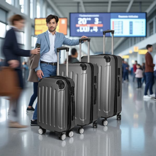 Bagageset, Hållbart ABS-material, 360° Hjulsystem, Mörkgrå