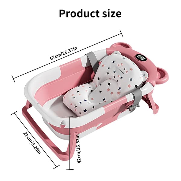 Babytub, Fällbar, Integrerad Termometer,Rosa