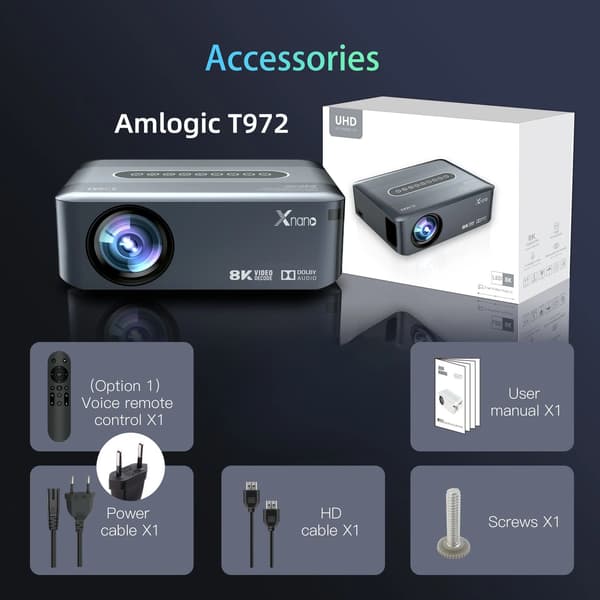 Projektor, Native 1080P, Dual WiFi-forbindelse,100V-240V EU stik, sort