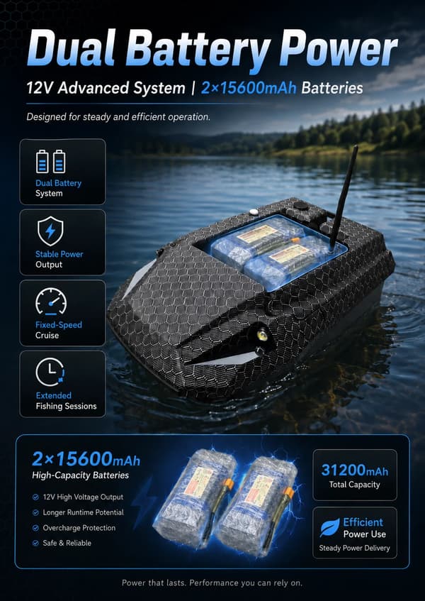 Bait Boat, Dobbelt GPS Positionering, Høj Kapacitet Batteri,sort