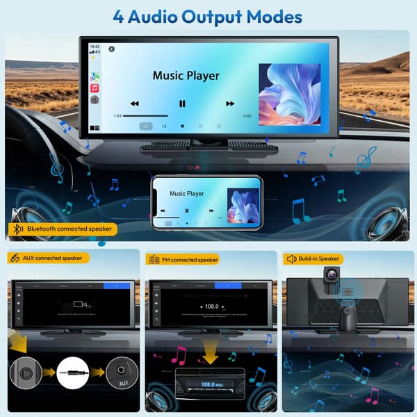 Bil DVR, Dobbelt Optagelse, WiFi GPS Navigation,11.3 tommer Carplay