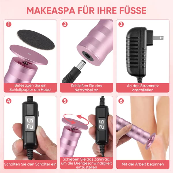 Elektrisk Fotgrinder, Justerbar Hastighet, USB Driven,Röd