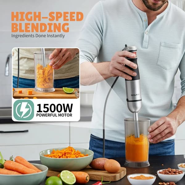 Immersion Håndblender, 6-i-1 Alsidighed, Kraftfuld Motor,sort, 220V