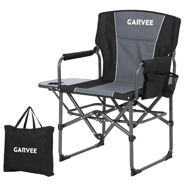 Sammenklappelig Stol, Kraftig Design, Bærbar med Sidebord,Sort