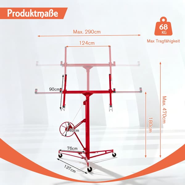 Gipsväggslift, Maxhöjd 470 cm, 68 kg Kapacitet,Röd