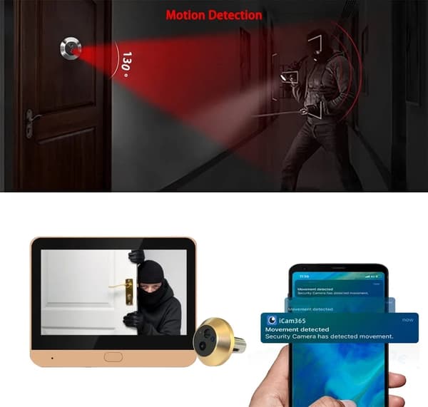 Videodörrkamera, 3MP HD, PIR-rörelsedetektering,Dörrkamera