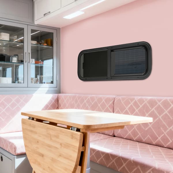 RV Skydedørsvindue, Hærdet Glas, Insektnet,sort