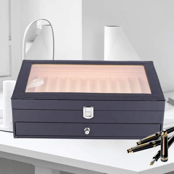 Pen Display Box, 24 Rum, Elegant PU Læder Design,sort