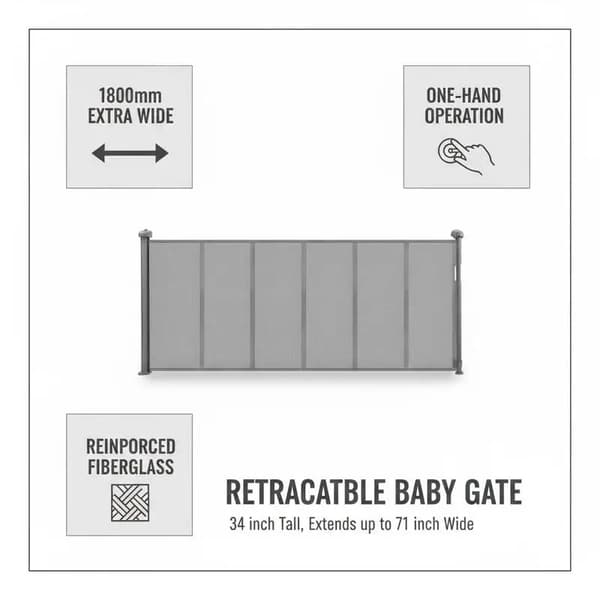 Udtrækkelig Babygitter, Mesh Materiale, Nem Installation,GRÅ