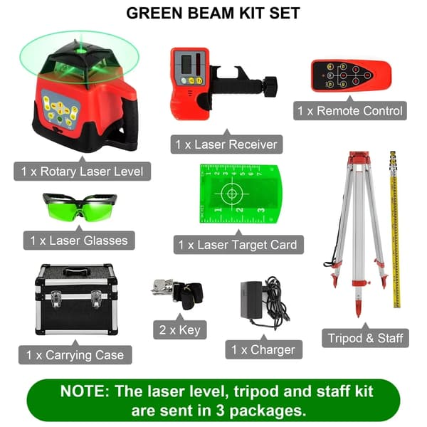Rotary Laser Nivå, Hög Precision Mätning, Hållbar Design,Grön Stråle Kit Set 2