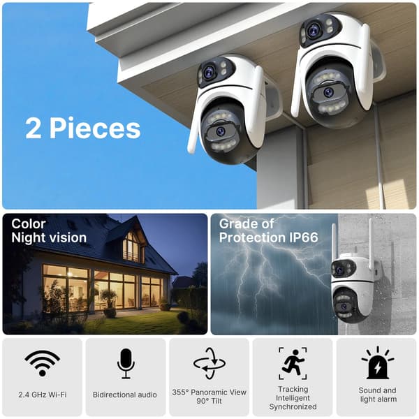 IP-kamera, Smart Nattseende, AI Spårning,2PCS Kamera