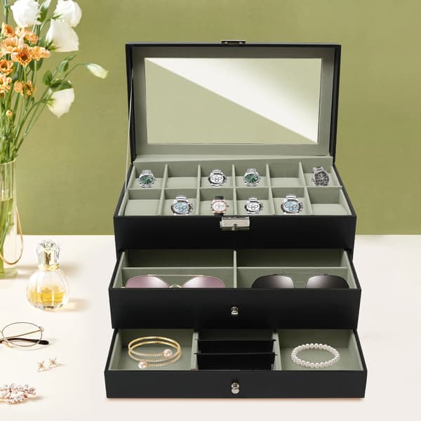 Smykkeskab, Elegant Design, Multi-Compartment Opbevaring,Sort