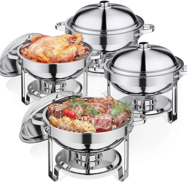 Chafing Dish, Rustfrit Stål, Dobbelt Kogedesign,4 PCS