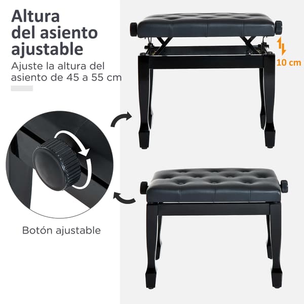 Pianobänk, Justerbar Höjd, Modern Design, svart