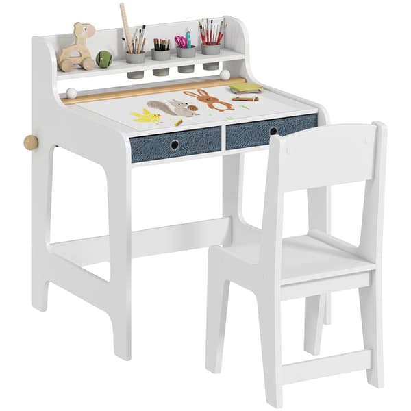 Barnskrivbordsset, minimalistisk modern design, inkluderar stol, VIT