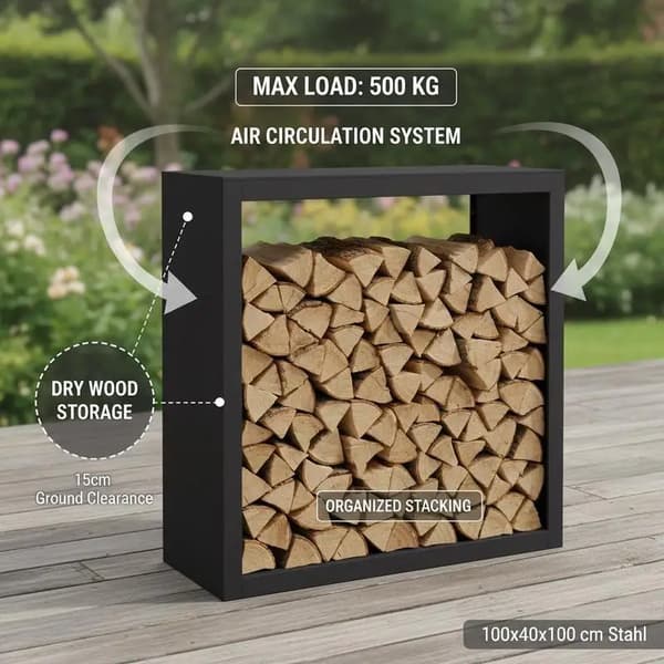 Vedställ, tungt stål, utomhusbruk,Choklad