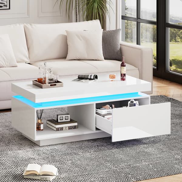 Kaffebord, LED-belysning, Elegant Förvaringslåda,VIT