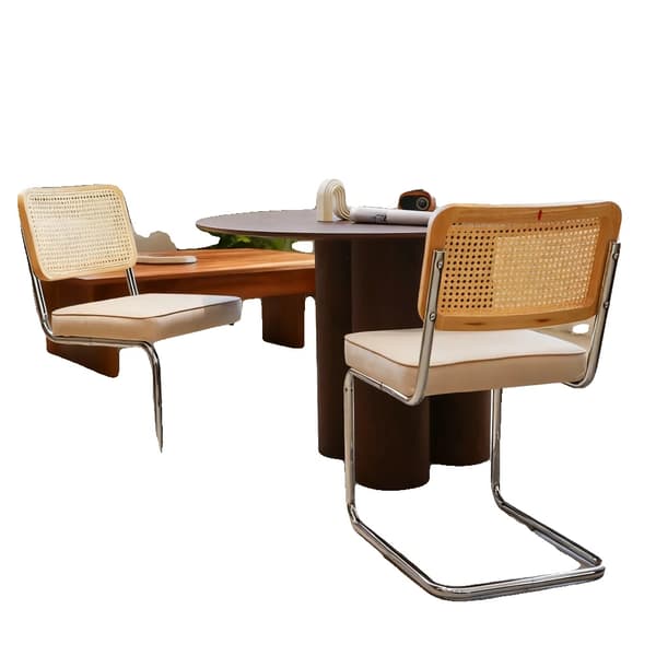Matstolar, Sammet och Rattan Design, Metallram,Beige