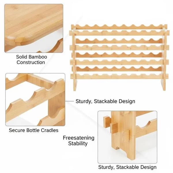 Vinkyl, 36 flaskors kapacitet, robust design i bambu,Kaki