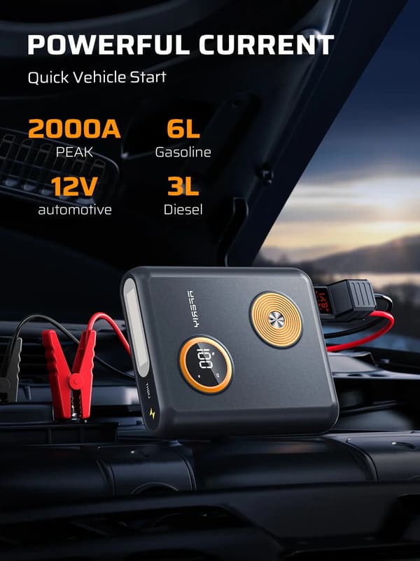 Bil Jump Starter, 27500mAh Kapacitet, Spidsstrøm 2000A,GK03