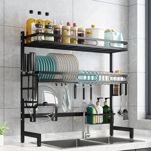 Diskställ, Dubbel Våning, Platsbesparande Design,svart