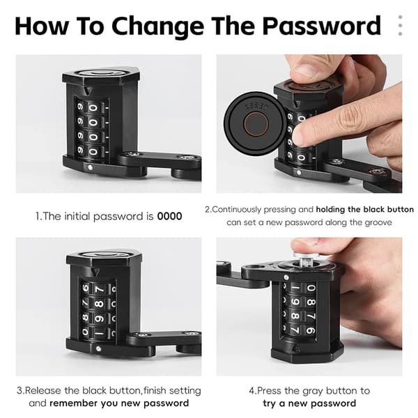 Folding Lock, 4-cifret kode, bærbart design,sort
