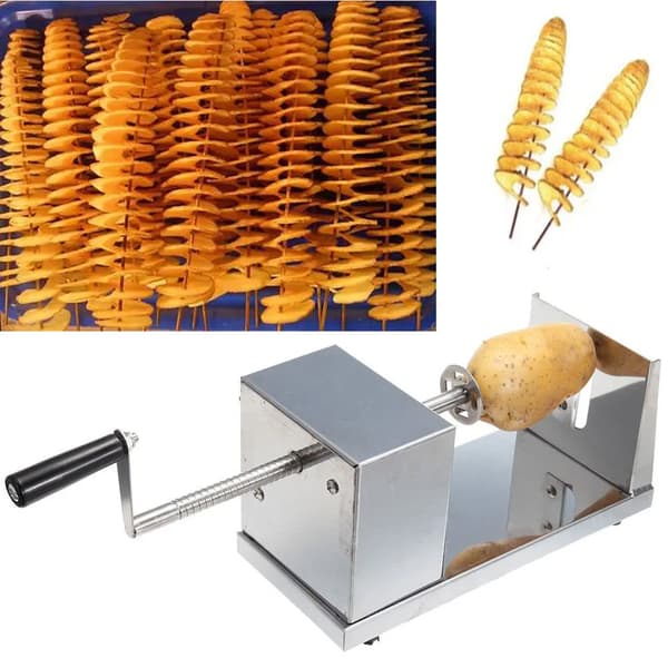 Potatis Spiral Skärare, Manuell Drift, Hållbart Rostfritt Stål,Silver