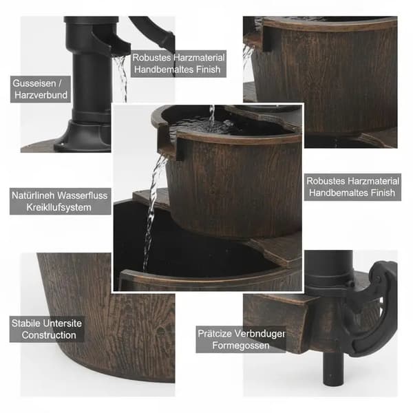Kaskadfontän Vattenpump, Trädesign, Inomhus- och Utomhusbruk,Brun
